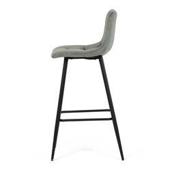 Židle barová, zelená látka, čtyřnohá kovová podnož, černý mat