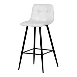 Židle barová, bílá látka, čtyřnohá kovová podnož, černý mat