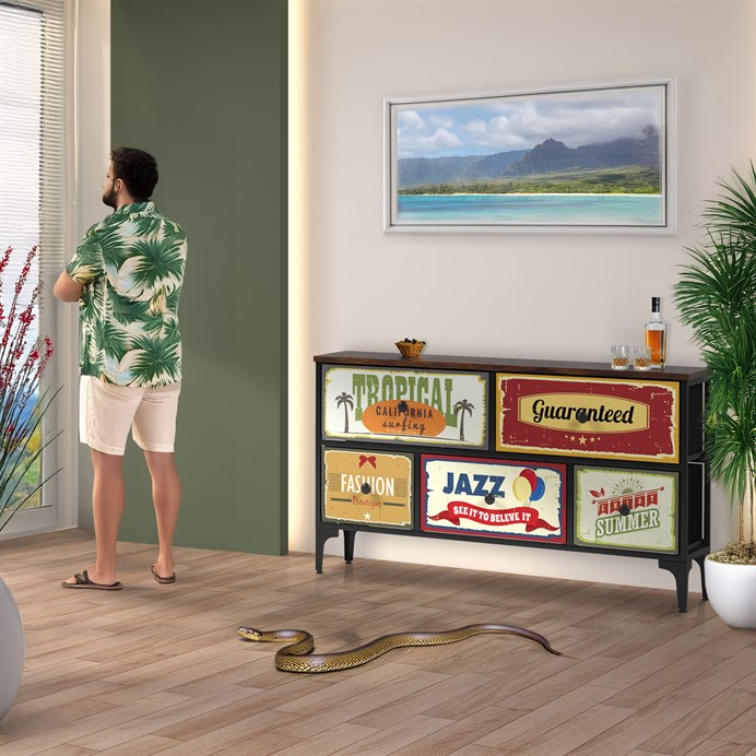 Komoda 103x30x56cm, mdf, viacfarebná, AUK-W2103 BK