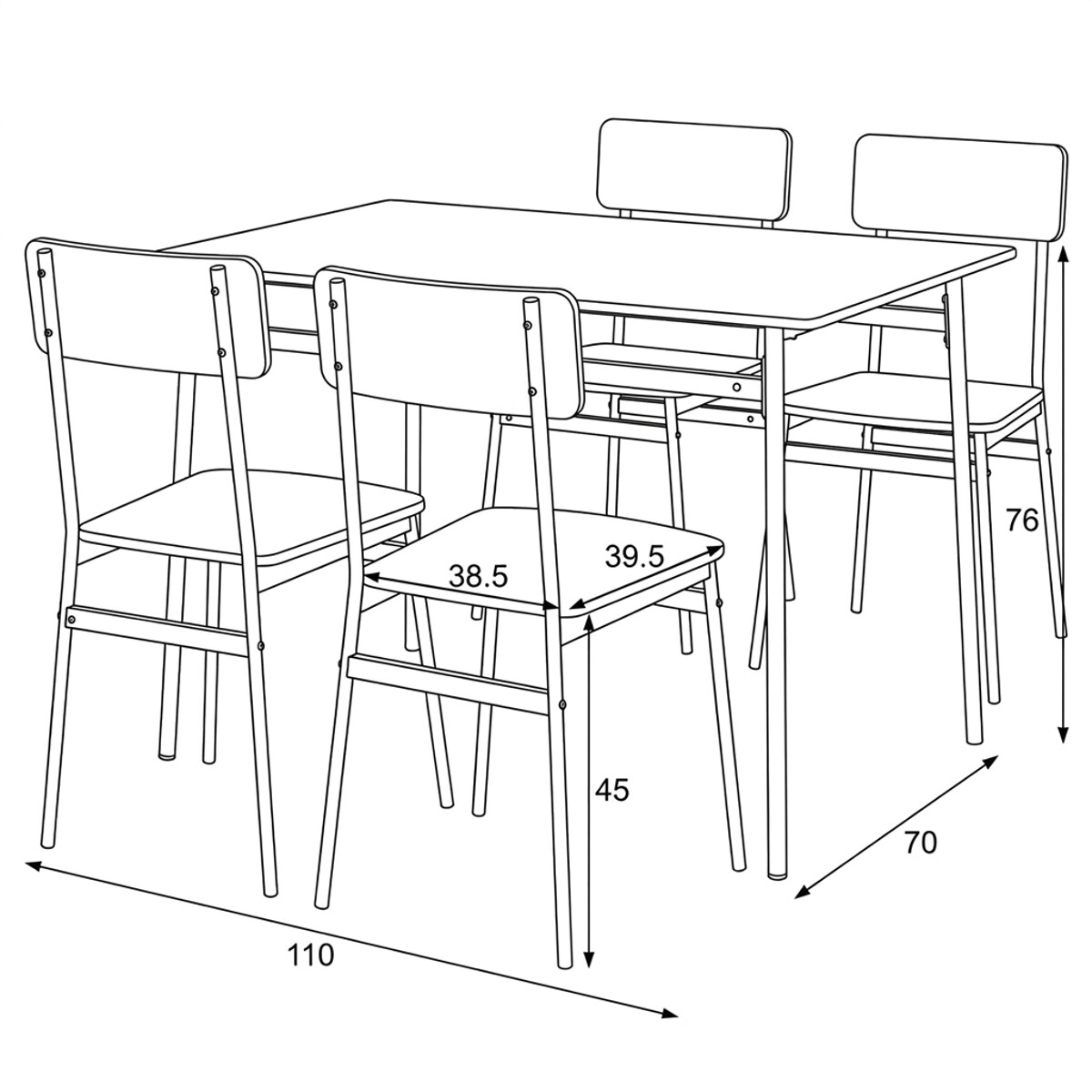 Jedálenský set MDF/kov AUT-O2155 Dub