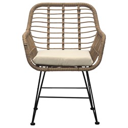 Relaxační set stůl + 2 židle, kov, umělý ratan, látka béžová, deska stolku polywood