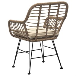 Relaxační set stůl + 2 židle, kov, umělý ratan, látka béžová, deska stolku polywood