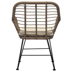 Relaxační set stůl + 2 židle, kov, umělý ratan, látka béžová, deska stolku polywood