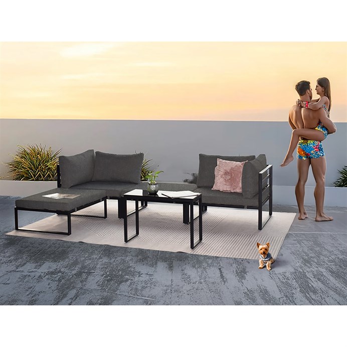 Záhradná zostava, kov, látka, sivá, AZ-L1761 GREY