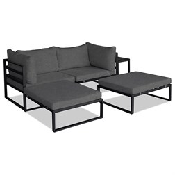 Zahradní set 2+1, stolek 75x30, multifunkční pohovka, kov antracit, tmavě šedá látka