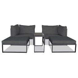 Zahradní set 2+1, stolek 75x30, multifunkční pohovka, kov antracit, tmavě šedá látka