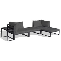 Zahradní set 2+1, stolek 75x30, multifunkční pohovka, kov antracit, tmavě šedá látka