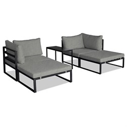 Zahradní set 2+1, stolek 75x30, multifunkční pohovka, kov antracit, světle šedá látka