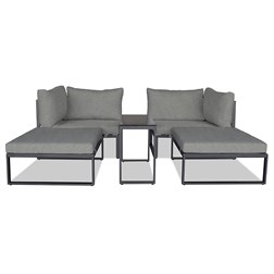 Zahradní set 2+1, stolek 75x30, multifunkční pohovka, kov antracit, světle šedá látka