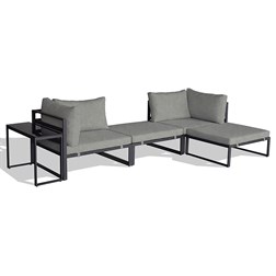 Zahradní set 2+1, stolek 75x30, multifunkční pohovka, kov antracit, světle šedá látka