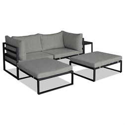 Zahradní set 2+1, stolek 75x30, multifunkční pohovka, kov antracit, světle šedá látka