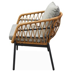 Zahradní set 1+1+2, stůl 90x48, židle a dvojsedačka, přírodní umělý ratan, kov antracit, světle šedá látka