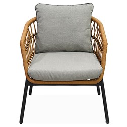 Zahradní set 1+1+2, stůl 90x48, židle a dvojsedačka, přírodní umělý ratan, kov antracit, světle šedá látka