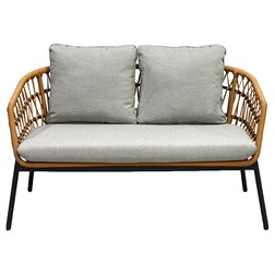 Zahradní set 1+1+2, stůl 90x48, židle a dvojsedačka, přírodní umělý ratan, kov antracit, světle šedá látka