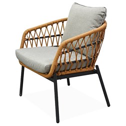 Zahradní set 1+1+2, stůl 90x48, židle a dvojsedačka, přírodní umělý ratan, kov antracit, světle šedá látka