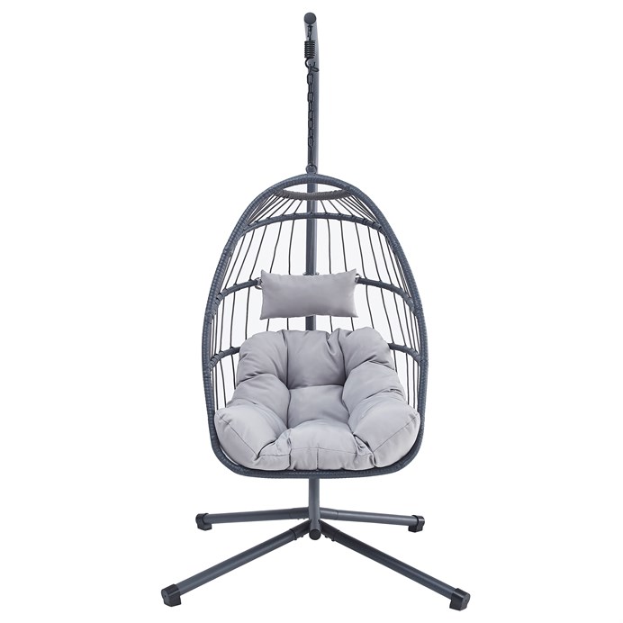 Závesné kreslo, kov, polyratan, sivá, AZ-V1269 GREY