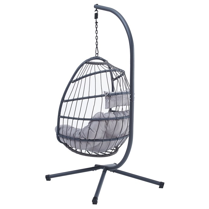 Závesné kreslo, kov, polyratan, sivá, AZ-V1269 GREY