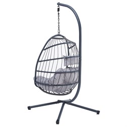 Zahradní závěsné křeslo, výplet antracit umělý ratan, potah šedá látka