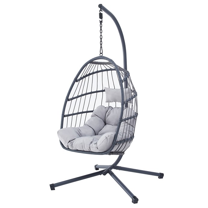 Závesné kreslo, kov, polyratan, sivá, AZ-V1269 GREY