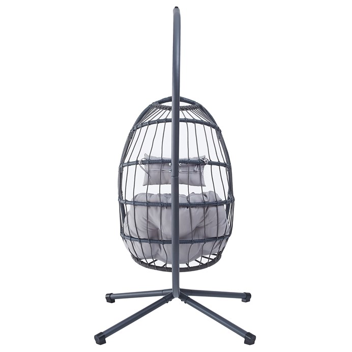 Závesné kreslo, kov, polyratan, sivá, AZ-V1269 GREY