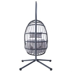 Zahradní závěsné křeslo, výplet antracit umělý ratan, potah šedá látka