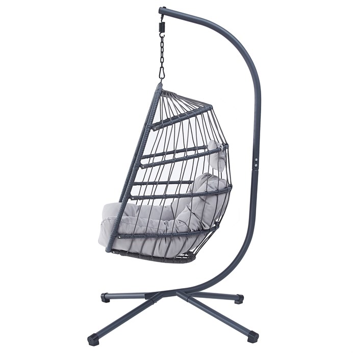 Závesné kreslo, kov, polyratan, sivá, AZ-V1269 GREY