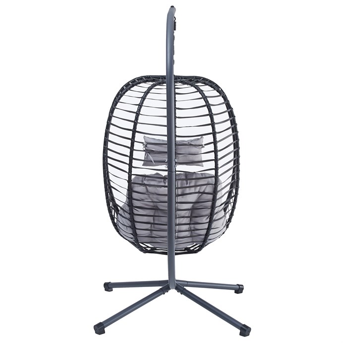 Závesné kreslo, kov, polyratan, sivá, AZ-V1289 GREY