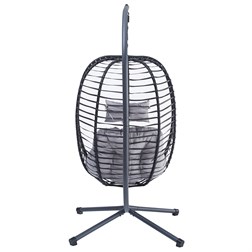 Zahradní závěsné křeslo, výplet antracit umělý ratan, potah šedá látka