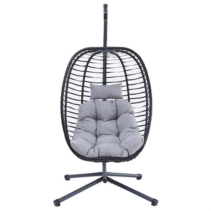 Závesné kreslo, kov, polyratan, sivá, AZ-V1289 GREY