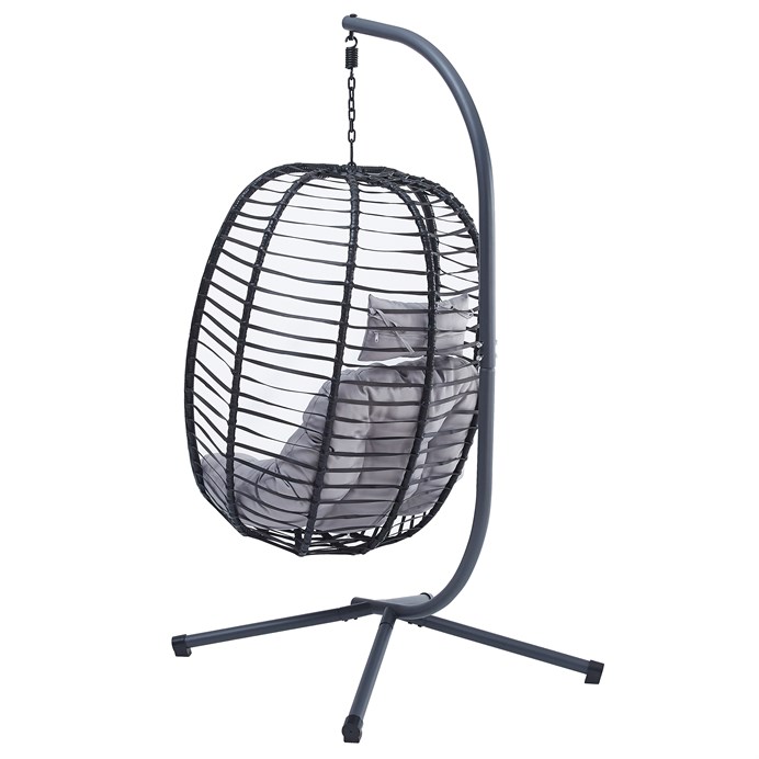 Závesné kreslo, kov, polyratan, sivá, AZ-V1289 GREY