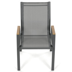 Židle zahradní šedý textilen, šedá kovová konstrukce, područky polywood v dekoru dubu