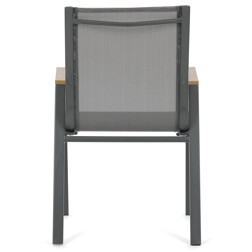 Židle zahradní šedý textilen, šedá kovová konstrukce, područky polywood v dekoru dubu