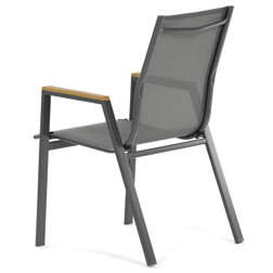 Židle zahradní šedý textilen, šedá kovová konstrukce, područky polywood v dekoru dubu