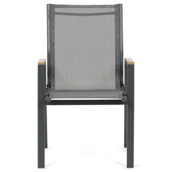 Židle zahradní šedý textilen, šedá kovová konstrukce, područky polywood v dekoru dubu