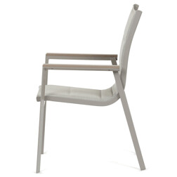 Židle zahradní béžový textilen, hliník, béžová barva, područky polywood v dekoru dubu