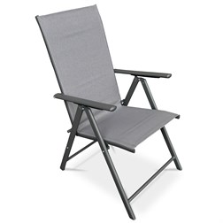 Židle zahradní, nastavitelný sklon, šedý textilen, šedá kovová konstrukce