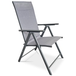 Židle zahradní, nastavitelný sklon, šedý textilen, šedá kovová konstrukce