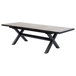 Stůl zahradní rozkládací, keramická deska v dekoru dub 200+60x100x77 cm, hliníková konstrukce