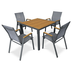 Stůl zahradní 90x90x73, deska polywood v dekoru dubu, šedá kovová konstrukce