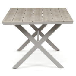 Stůl zahradní 180x100x75, deska polywood v dekoru světlého dubu, hliníková konstrukce, béžová barva