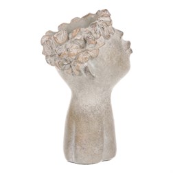 Obal na květiny betonový, tvar hlavy, barva měděná.