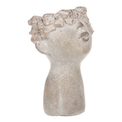 Obal na květiny betonový, tvar hlavy, barva měděná.