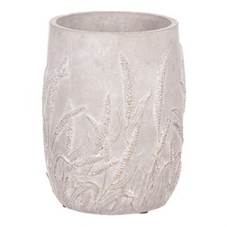 Váza betonová s dekorem obilí, zlatá barva.