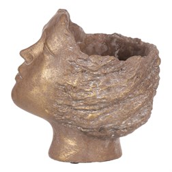 Obal na květiny betonový, tvar hlavy, barva měděná.