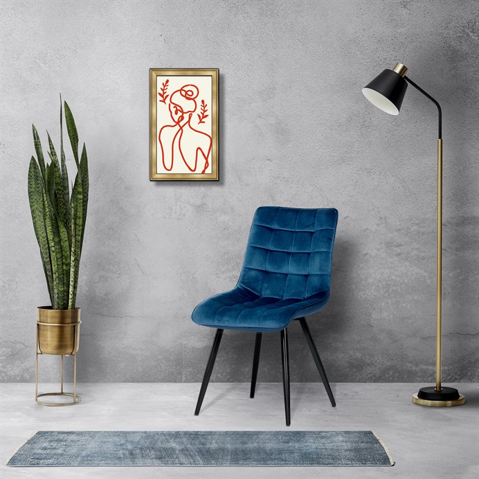 Jedálenská stolička, poťah v modrom zamete, kovová podnož v čiernej práškovej farbe CT-384 BLUE4