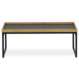 Stůl konferenční, MDF deska šedá s dekorativní hranou divoký dub, černý kov.