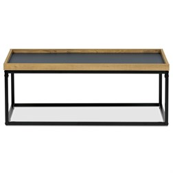 Stůl konferenční, MDF deska šedá s dekorativní hranou divoký dub, černý kov.