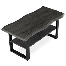 Stůl konferenční, 120x60x55 cm, MDF deska, dekor šedý dub, kov, police, černý lak