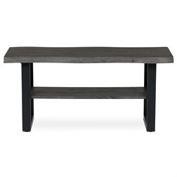 Stůl konferenční, 120x60x55 cm, MDF deska, dekor šedý dub, kov, police, černý lak