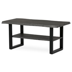 Stůl konferenční, 120x60x55 cm, MDF deska, dekor šedý dub, kov, police, černý lak